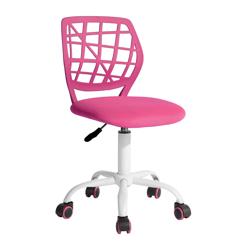 FurnitureR Teens Girls Task Chair 360 Swivel Low Mid PP Mesh Back Fabric Seat Height Adjustable Rolling Castor,PINK I