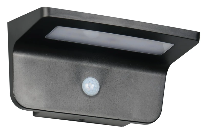 Reality Leuchten LED Outdoor Solar Wall Light ATICO R24696132, Plastic Matte Black, 8 Watt LED, Solar Hybrid/Battery, Twilight Sensor, Motion Sensor