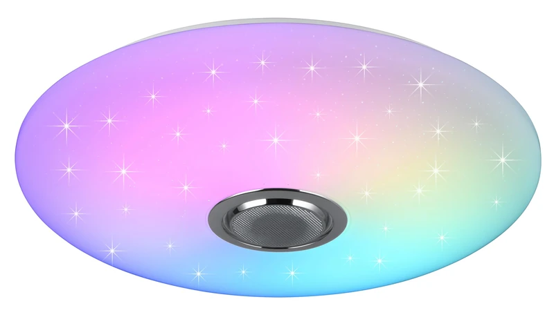Reality Leuchten Musica R69031901 LED Ceiling Light, White Plastic Lampshade with Starlight Effect, 33 Watt LED, Remote Control, Colour Changing, Bluetooth Speaker,