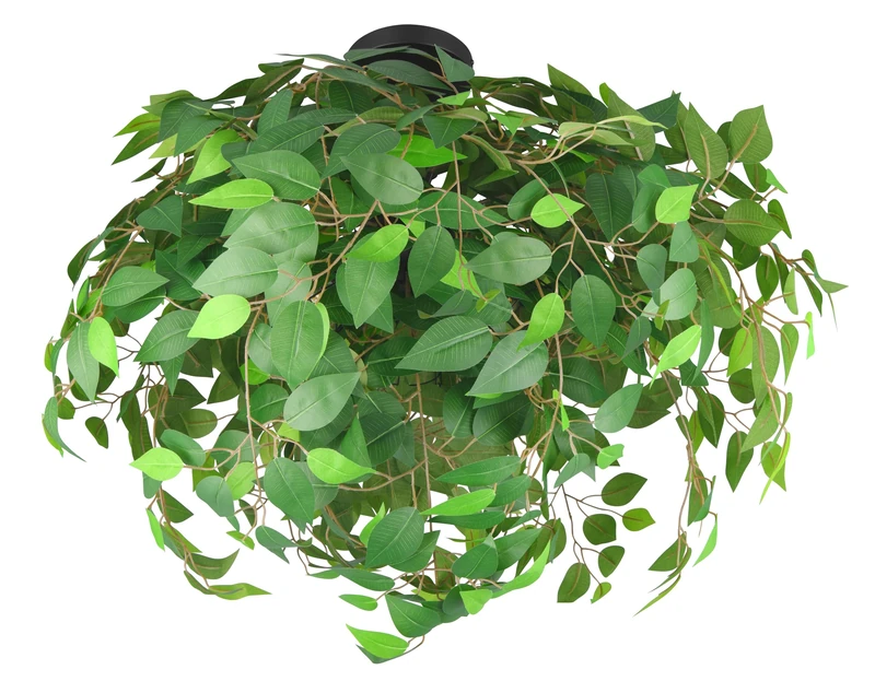 Reality Leuchten Ceiling Light LEAVY R60463015, matt Black Metal, Green Plastic Leaves, excl. 3X E14