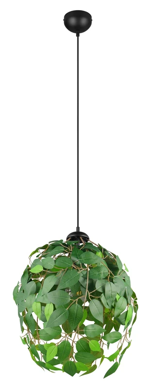 Reality Leuchten LEAVY R10461915 Pendant Light, Matte Black Metal, Green Plastic Leaves, excl. 1x E27