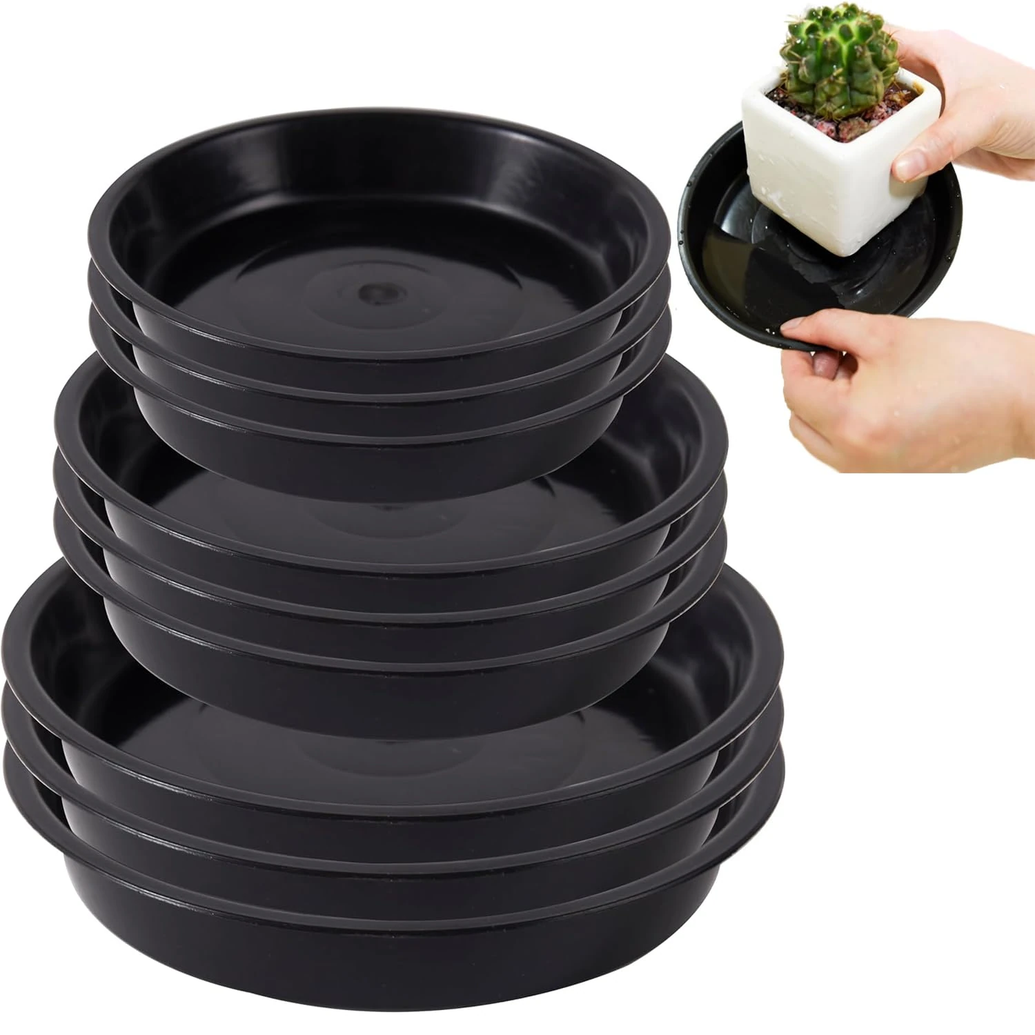 Luxiremi 9 Pcs Plant Pot Saucers, Black Plant Saucer Waterproof Plant Tray Flower Pot Drip Tray for Indoor Outdoor Garden Plants (14 cm/18cm/21cm)