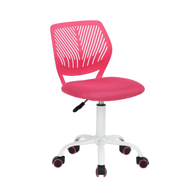 FurnitureR Teens Girls Task Chair 360 Swivel Low Mid PP Mesh Back Fabric Seat Height Adjustable Rolling Castor,FABRIC PINK