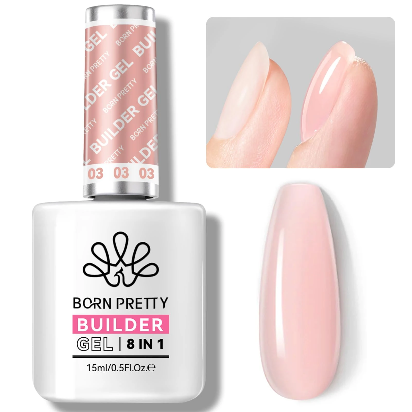 BORN PRETTY Builder Gel 8 in 1, 15ml Nail Builder Strengthener Hard Gel Extension for Holiday Nail Art Design for Girls