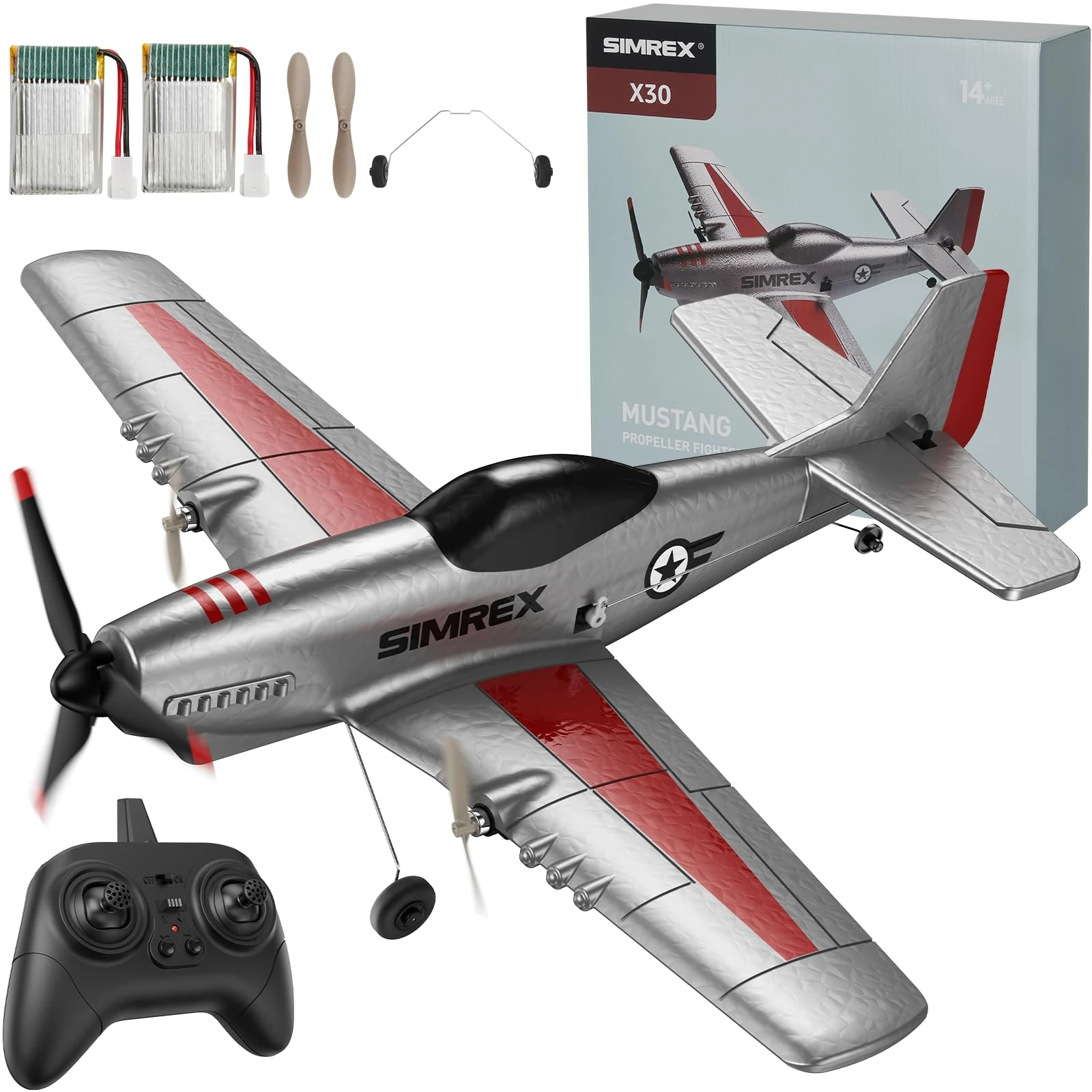 SIMREX TOY2409 RC Airplane, 2.4 GHz remote-controlled airplane with 6-axis gyro stabilizer, 3-channel RTF RC glider toy for beginners, children, and adults.