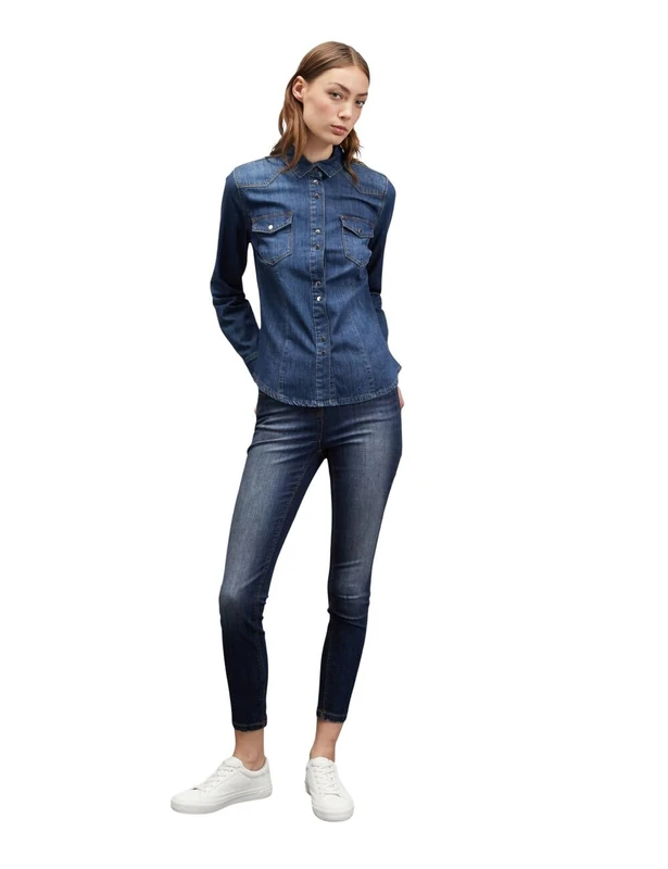 Motivi Women's Denim Button Down Shirt, blue, 16