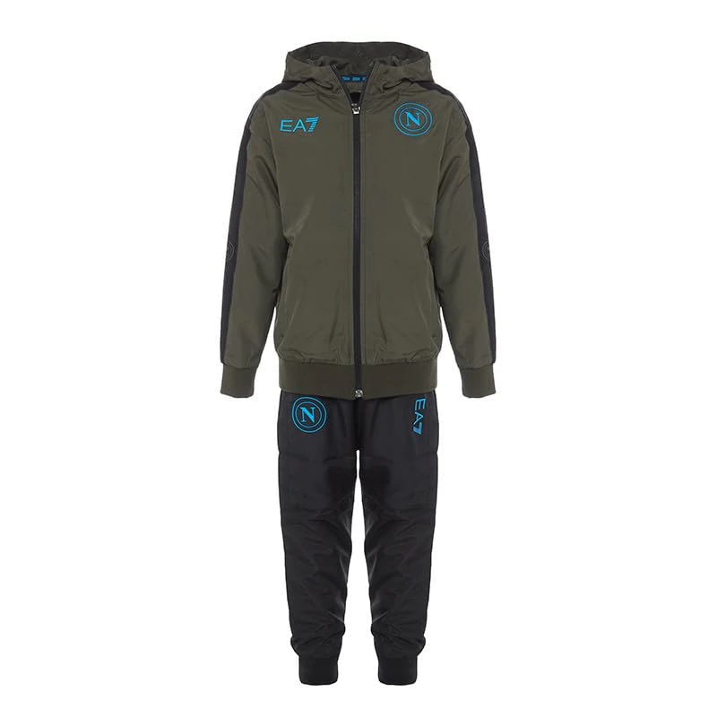 SSC NAPOLI EA7 Summer Tracksuit Nylon Jr. Olive Night, EA7 Official Product, Football Hooded Tracksuit 2024/2025, 4 Years