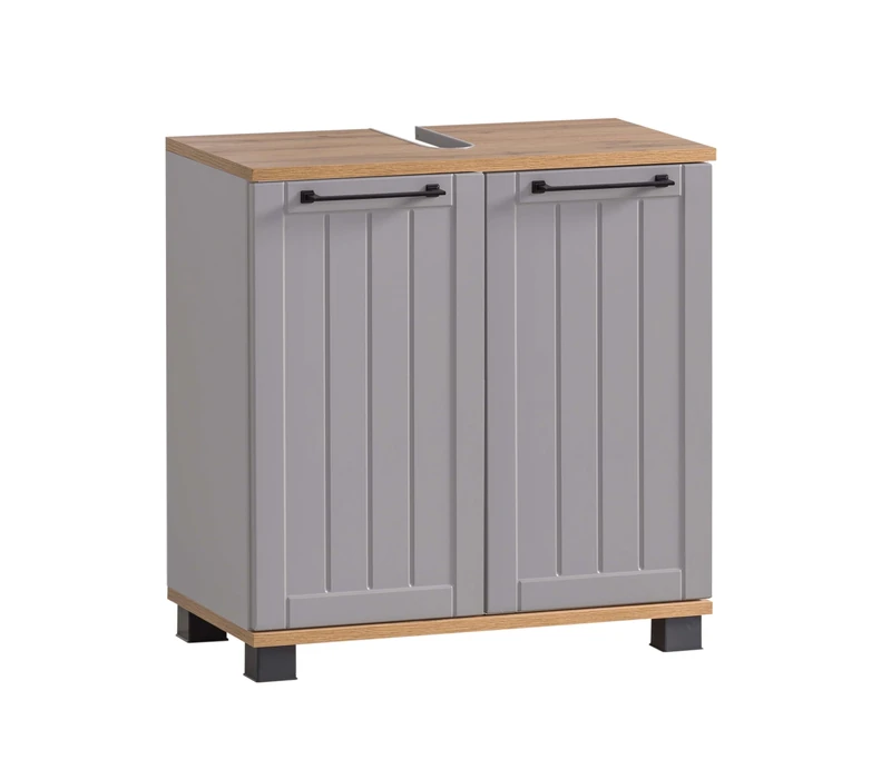 Schildmeyer Jelda Vanity Unit, Engineered Wood, Platinum Grey/Oak Country House Decor, 59,8 x 32,6 x 62,4 cm