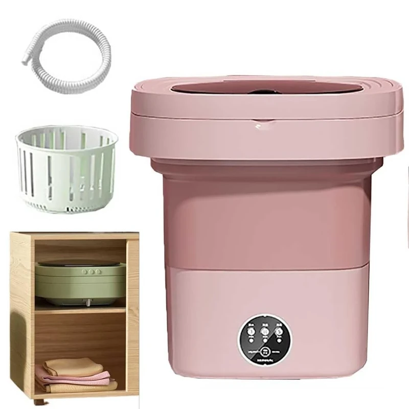 BOERYOU Portable Washing Machine, Mini Washing Machine Foldable, 15l Large Capacity Small Washing Machine For Apartments, Dormitories, Camping, Rv Travel(Pink)