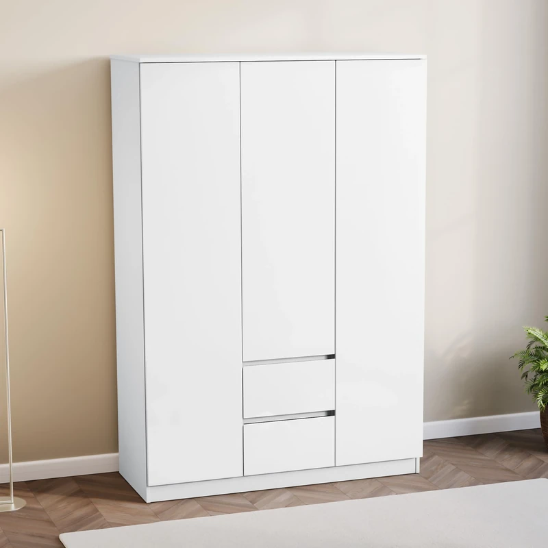 Vida Designs Glinton High Gloss 3 Door 2 Drawer Wardrobe Bedroom Storage Organiser with Hanging Rail Modern Furniture 100% FSC Certified (White, 3 Door 2 Drawer)