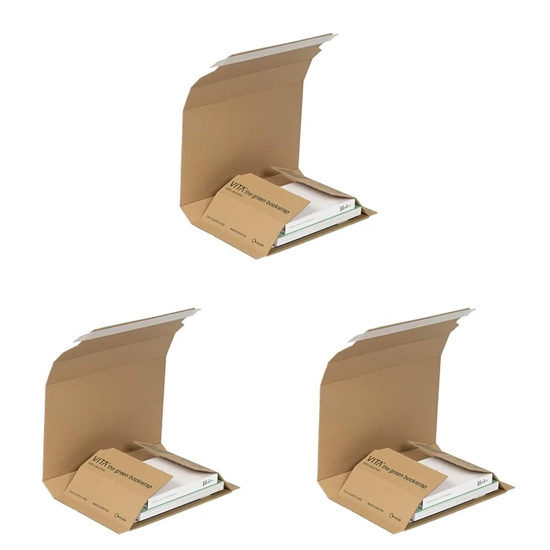 Blake Vita Plastic-Free Recycled Kraft Cardboard Book Wrap 217 x 155 x 52 mm (BWM02) - Pack of 75,Brown - Image 1