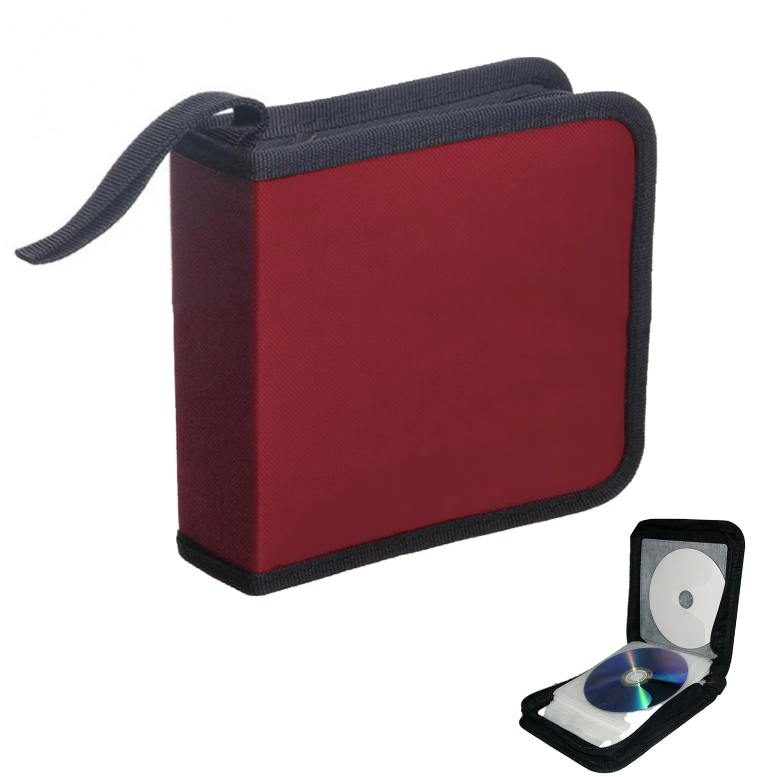 NUWIQ CD DVD Cases for Storage: Red CD Wallet with 40 Capacity Hard Plastic Sleeves for Discs - Portable Holder Carrying Albums and Games for Car Home Travel
