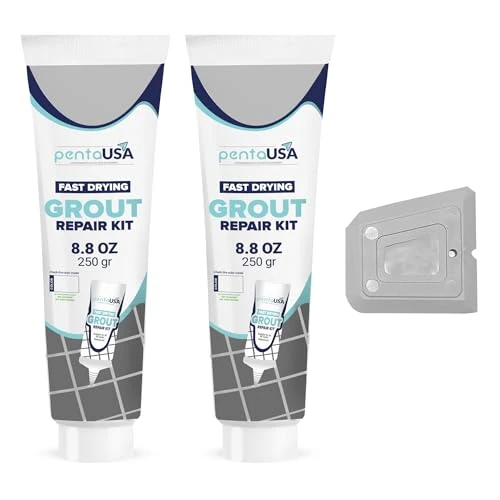 PentaUSA Grout Reviver - Ready Mixed Grout, Tile Adhesive, Fast Drying, No Sealer Required, Perfect for Bathroom, Shower and Kitchen + Mould Protection - 250gr (2 Pack Grey)