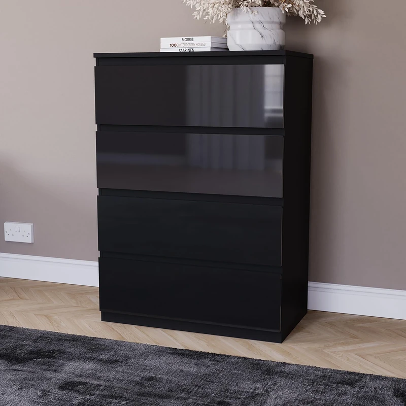 Vida Designs Glinton High Gloss Chest of Drawer, 100% FSC Certified Chest of Drawers for Clothes - Closet Organizers and Storage Cabinet for Hallway, Entryway (Black, 4 Drawer)