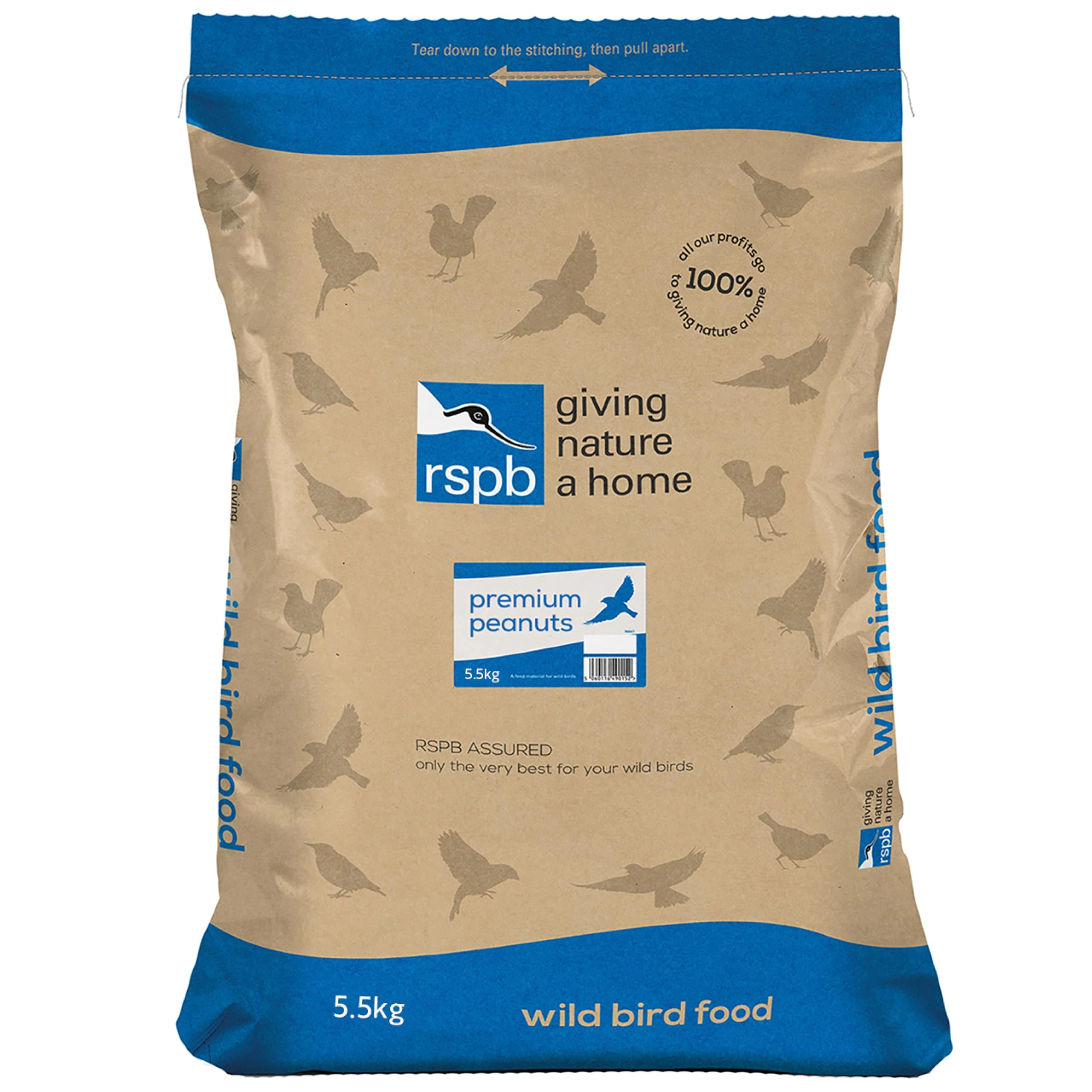 RSPB - Peanuts for Wild Birds, Wild Bird Food for Small Birds, High Energy Food, Rich in Protein and Fat, Free from Aflatoxin, Made in the UK, Suitable for Year-Round Feeding (5.5kg)