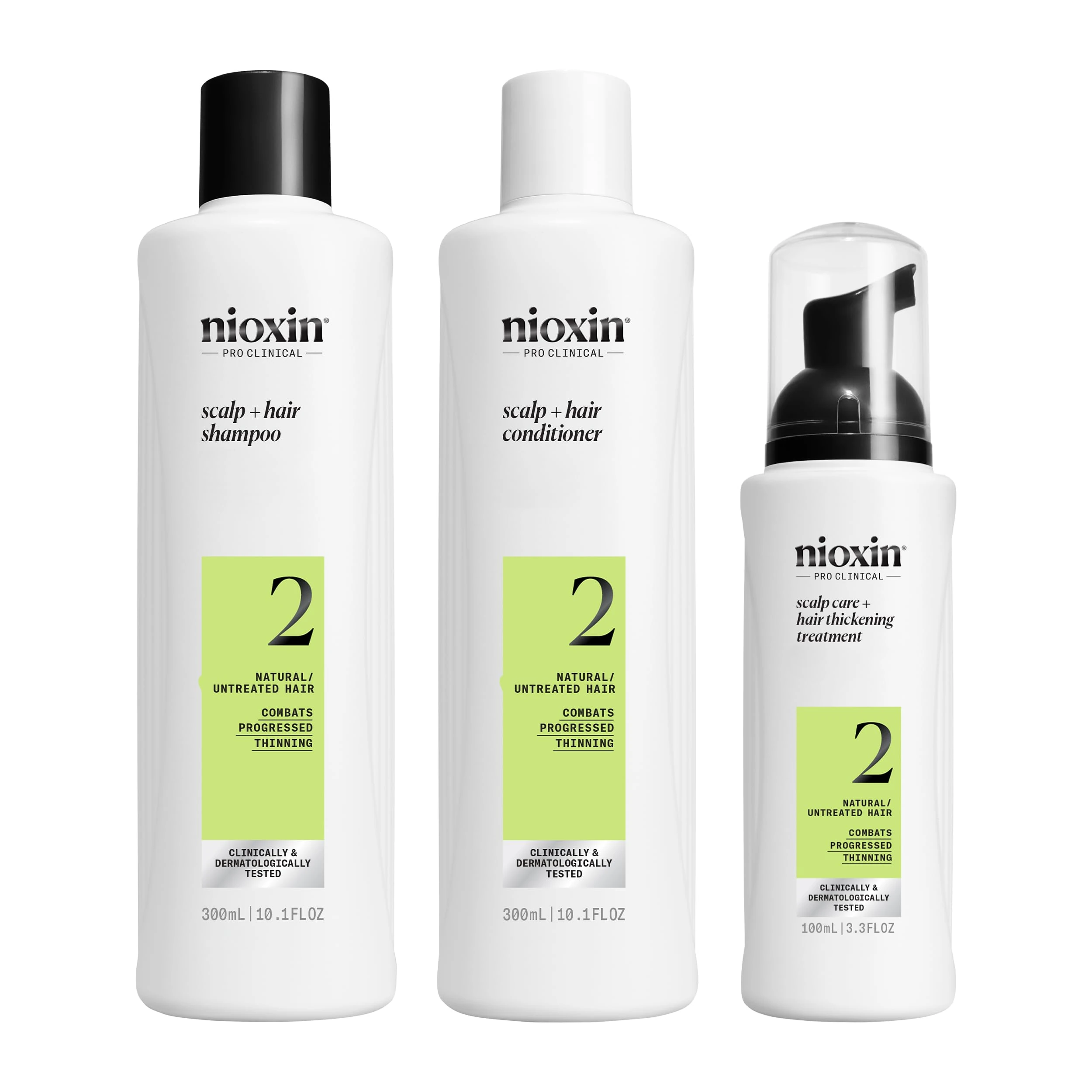 Nioxin Scalp + Hair Thickening System 2 Loyalty Kit - Hair Thickening System for Natural Hair with Progressed Thinning - Shampoo, Conditioner & Scalp Treatment, 300+300+100ml