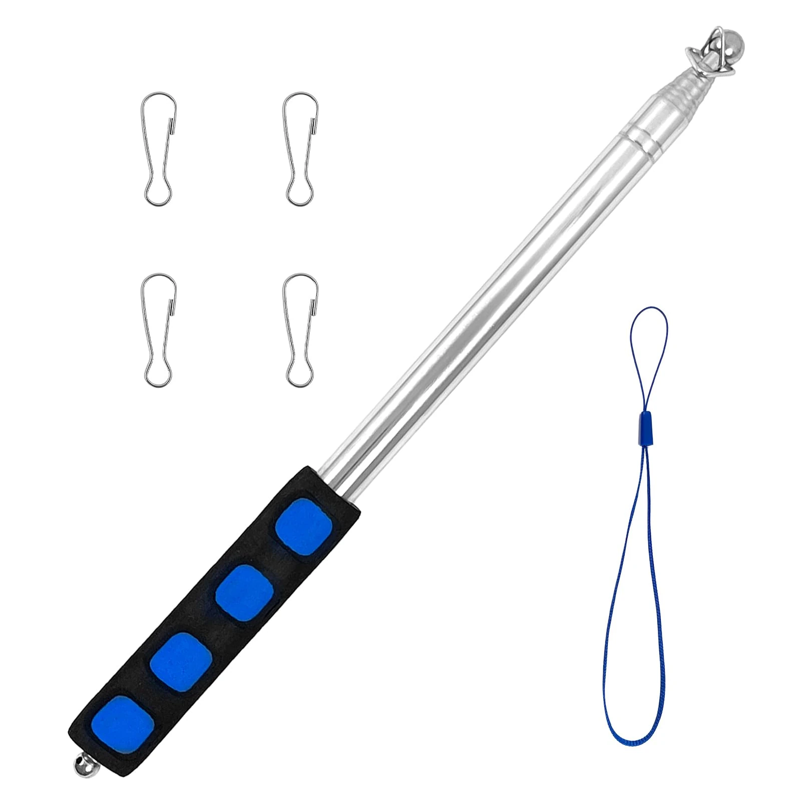 8.2ft Telescopic Handheld Flagpole, Stainless Steel Extendable Flag Stick, Lightweight Portable Guide Flag Pole, Retractable Teaching Pointer, Flag Pole with Anti-Slip Grip Lanyard 4 Clips for Tourist