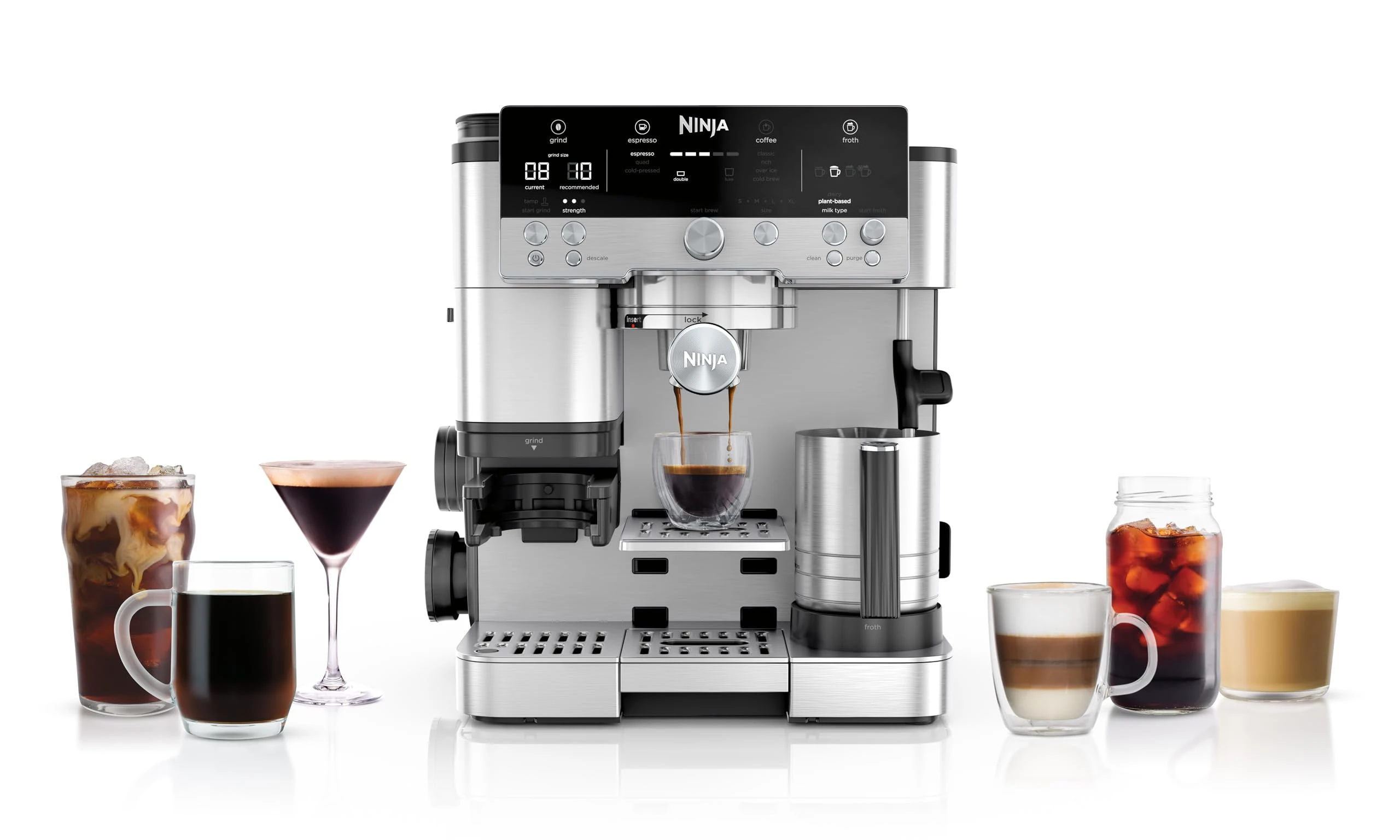 Ninja Luxe Premier 3-in-1 Coffee Machine, Latte, Cappuccino, Cold Brew & Espresso Maker With Built in Bean Grinder & Milk Frother, Easy to Use, 4 Automated Froth Presets, Silver, ES601UK