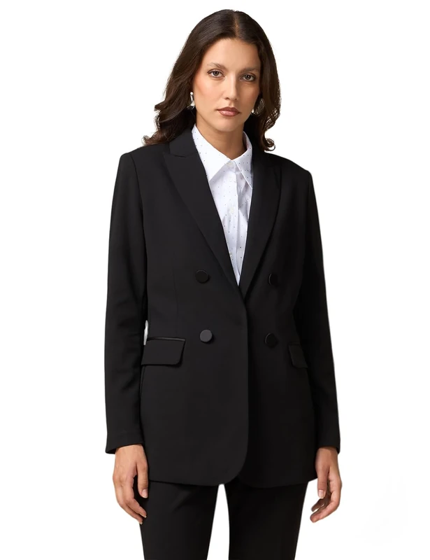 Oltre Women's Blazer with Satin Details, Black, 16