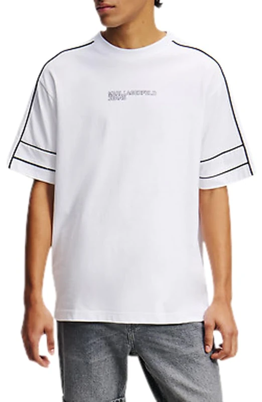 KARL LAGERFELD JEANS, Men's, Relaxed Short Sleeve Piping Tee, Relaxed Fit, White, S