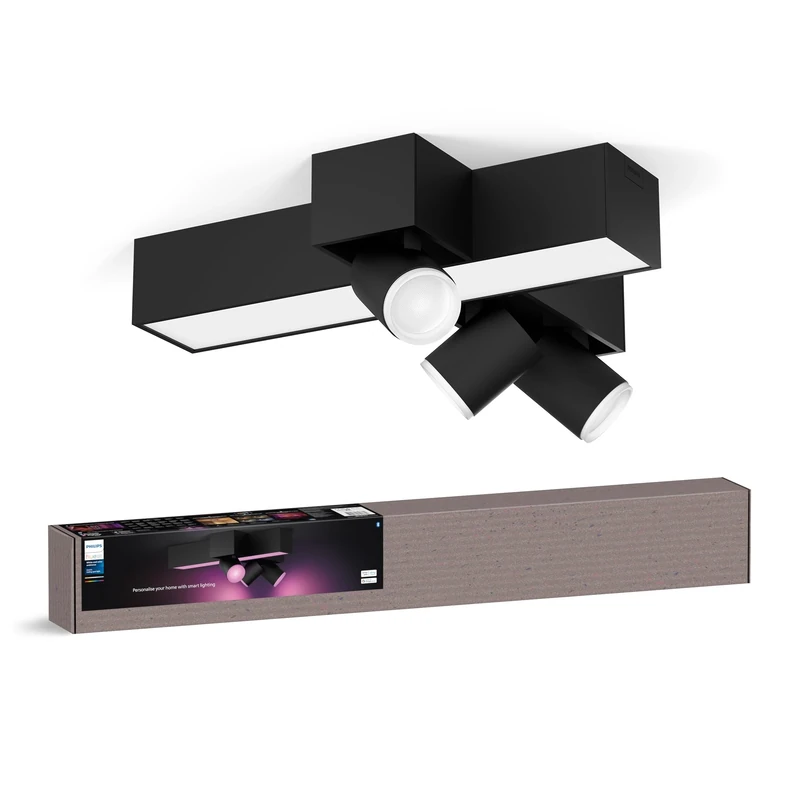 Philips Hue White & Color Ambiance Centris 3-Piece Cross lamp, dimmable, 16 Million Colours, app-controllable, Amazon Alexa Compatible, Black.