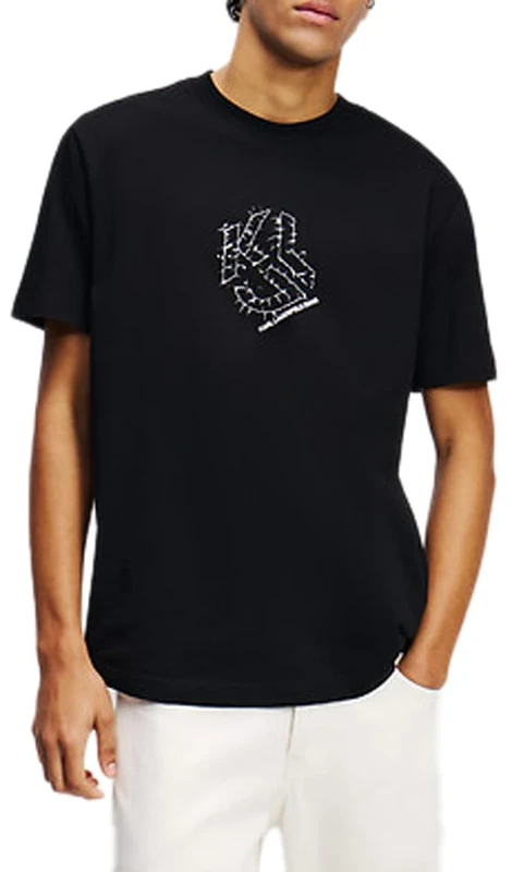 KARL LAGERFELD JEANS, Men's, Regular Short Sleeve Curved Hem Shibori Tee, Regular Fit, Black, S - Image 1