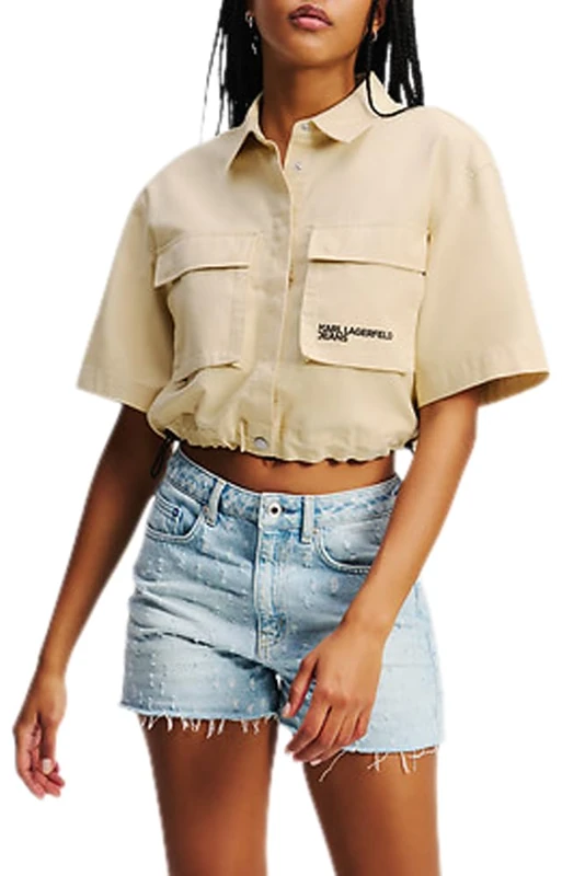 KARL LAGERFELD JEANS, Women's, Boxy Utility Shirt, Boxy Fit, Brown, M
