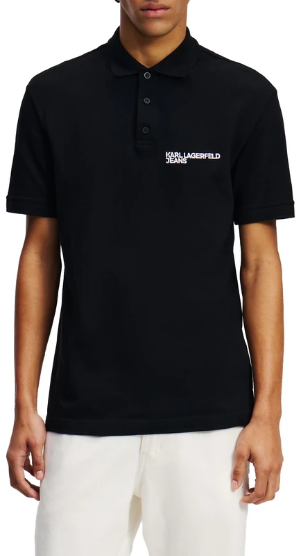 KARL LAGERFELD JEANS, Men's, Regular Pique Polo, Regular Fit, Black, L