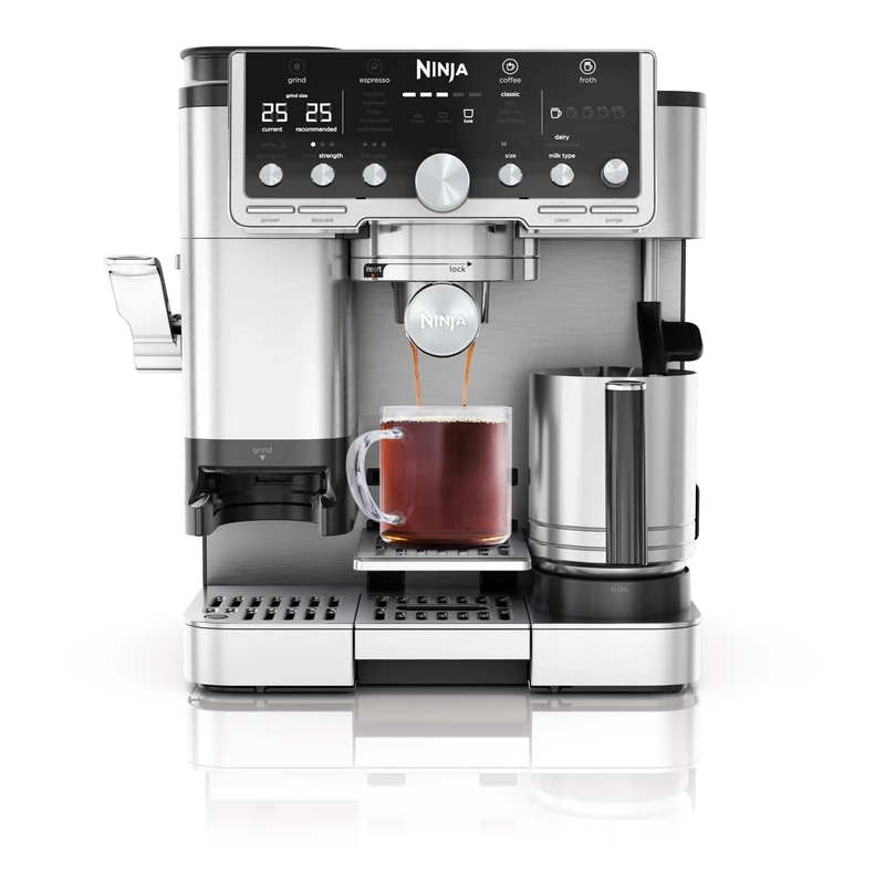 Ninja Luxe Pro 3-in-1 Coffee Machine, Latte, Cappuccino, Cold Brew & Espresso Maker With Built in Bean Grinder & Milk Frother, Easy to Use, 5 Automated Froth Presets, Silver, ES701UK