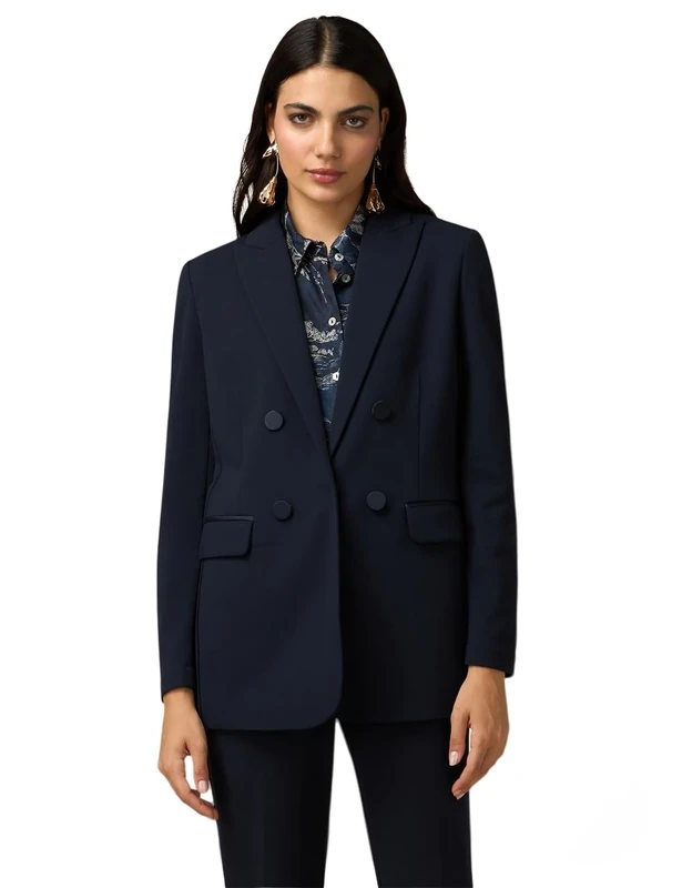 Oltre: Blazer with Satin Details Black Autum Winter 24, Blue, 22
