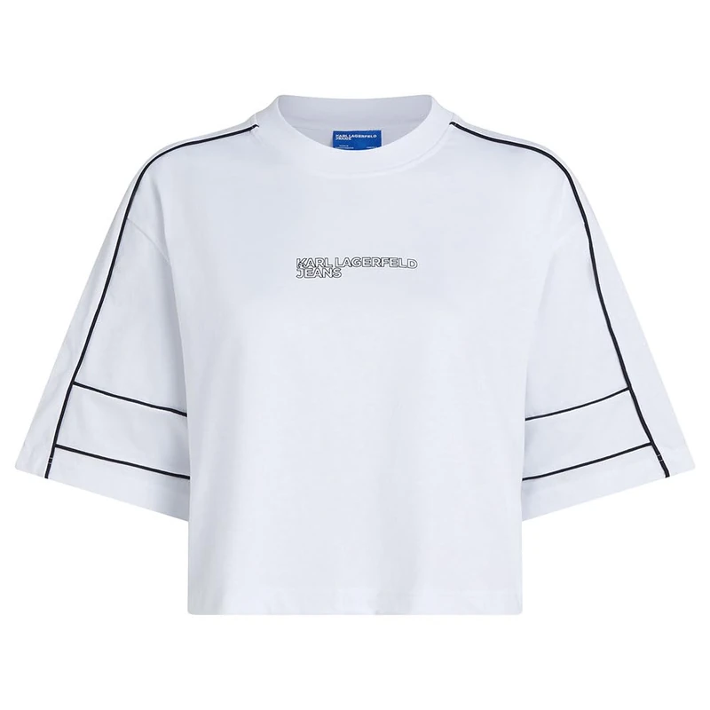 KARL LAGERFELD JEANS Women Relaxed Cropped Piping T-Shirt White L