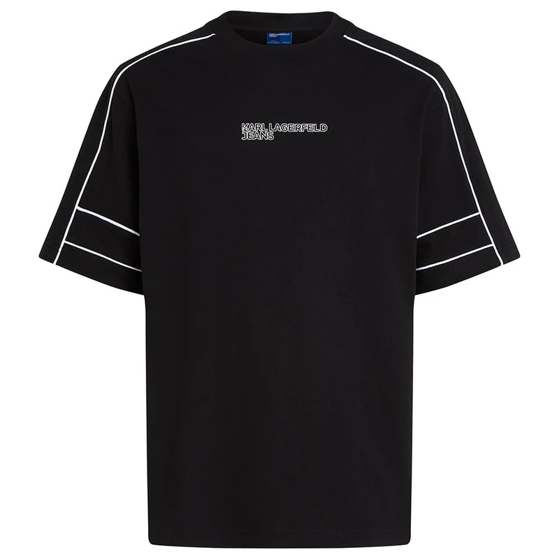 KARL LAGERFELD JEANS, Men's, Relaxed Short Sleeve Piping Tee, Relaxed Fit, Black, L