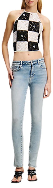 KARL LAGERFELD JEANS, Women's, High Rise Skinny Denim with Slit, Skinny Leg, Blue, 2430