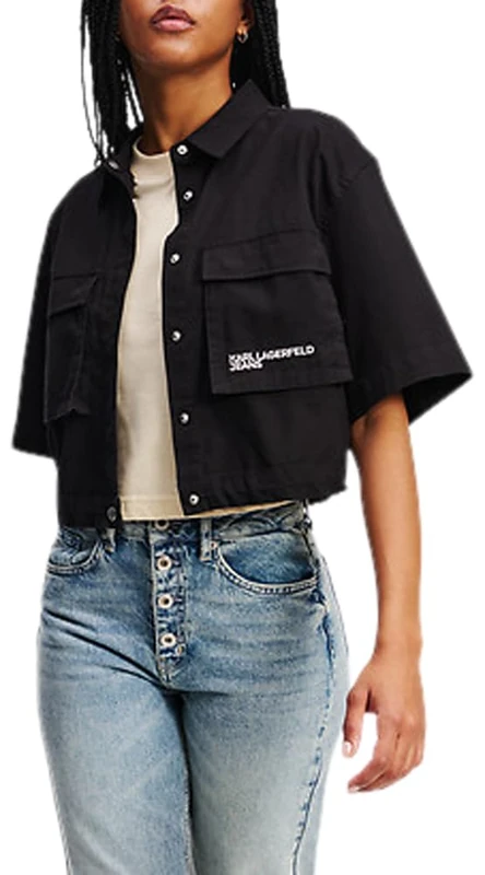 KARL LAGERFELD JEANS, Women's, Boxy Utility Shirt, Boxy Fit, Black, XS