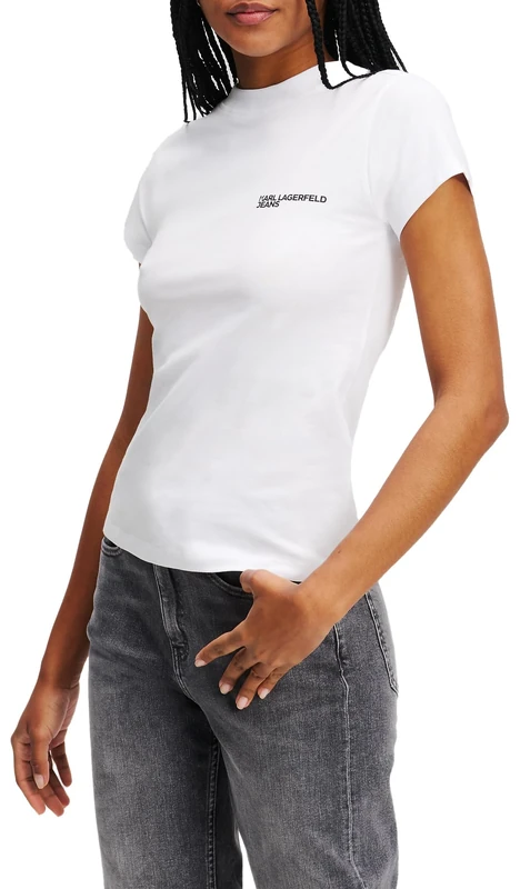 KARL LAGERFELD JEANS, Women's, Slim Short Sleeve Essential Logo Tee, Slim Fit, White, XL