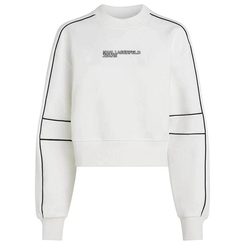KARL LAGERFELD JEANS, Women's, Relaxed Crop Piping Sweat, Relaxed Fit, White, S