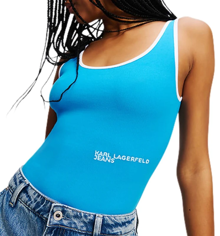 KARL LAGERFELD JEANS, Women's, Sleeveless Ribbed Bodysuit, Regular Fit, Blue, M