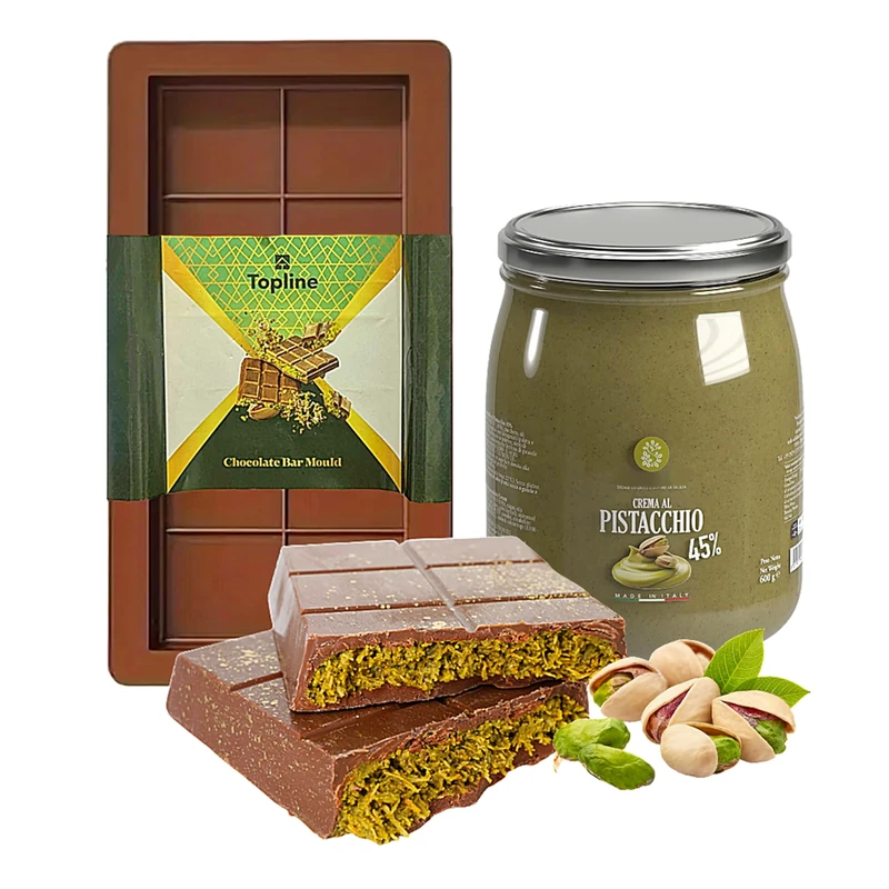 Pistachio Dubai Chocolate Making Kit - Bundle of Pistachio Cream Butter 600g and Large Deep Chocolate Mould