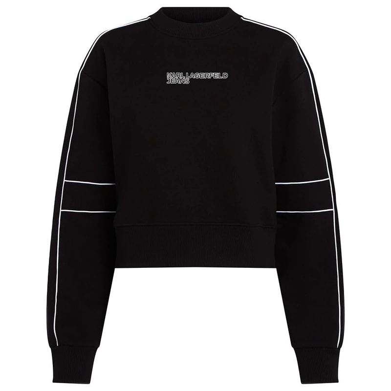 KARL LAGERFELD JEANS, Women's, Relaxed Crop Piping Sweat, Relaxed Fit, Black, L