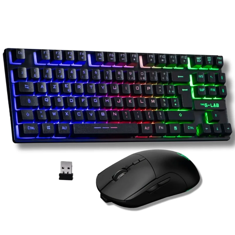 The G-Lab - Oxygen EX Combo – Wireless Gaming Keyboard and Mouse Pack with RGB LED – Wireless Gaming Keyboard TKL Format, Spanish Layout and Wireless Gaming Mouse, 3200 dpi - PC/PS4/PS5 - New