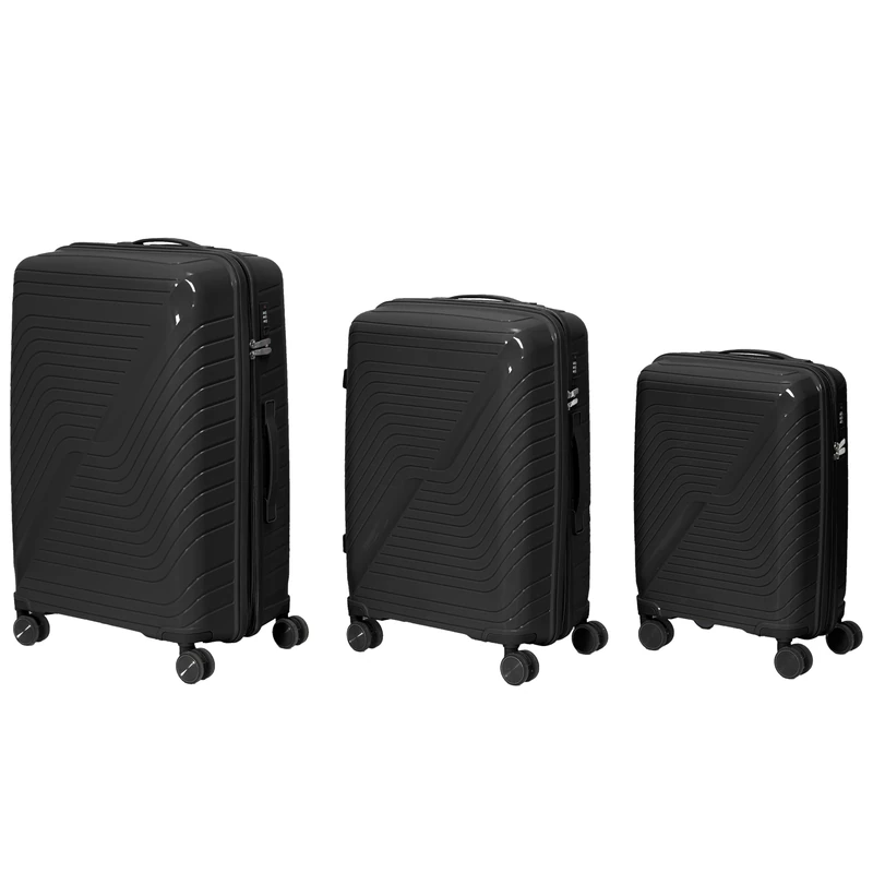 JET LAG, Oslo VO0047 Set of 3 Black Expandable Suitcases 45L 68L 116L, Flexible Storage Capacity, Stylish and Robust Design, Easy Transport, Enhanced Security, Optimal Organization, Plastic-PP