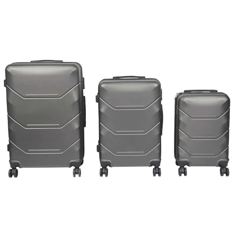 JET LAG, Set of 3 London Suitcases 36L 65L 103L, Hard Shell (ABS) with Integrated Lock, 360° Swivel Wheels, Pull Handle, Zipped Compartment, Grey - Image 1