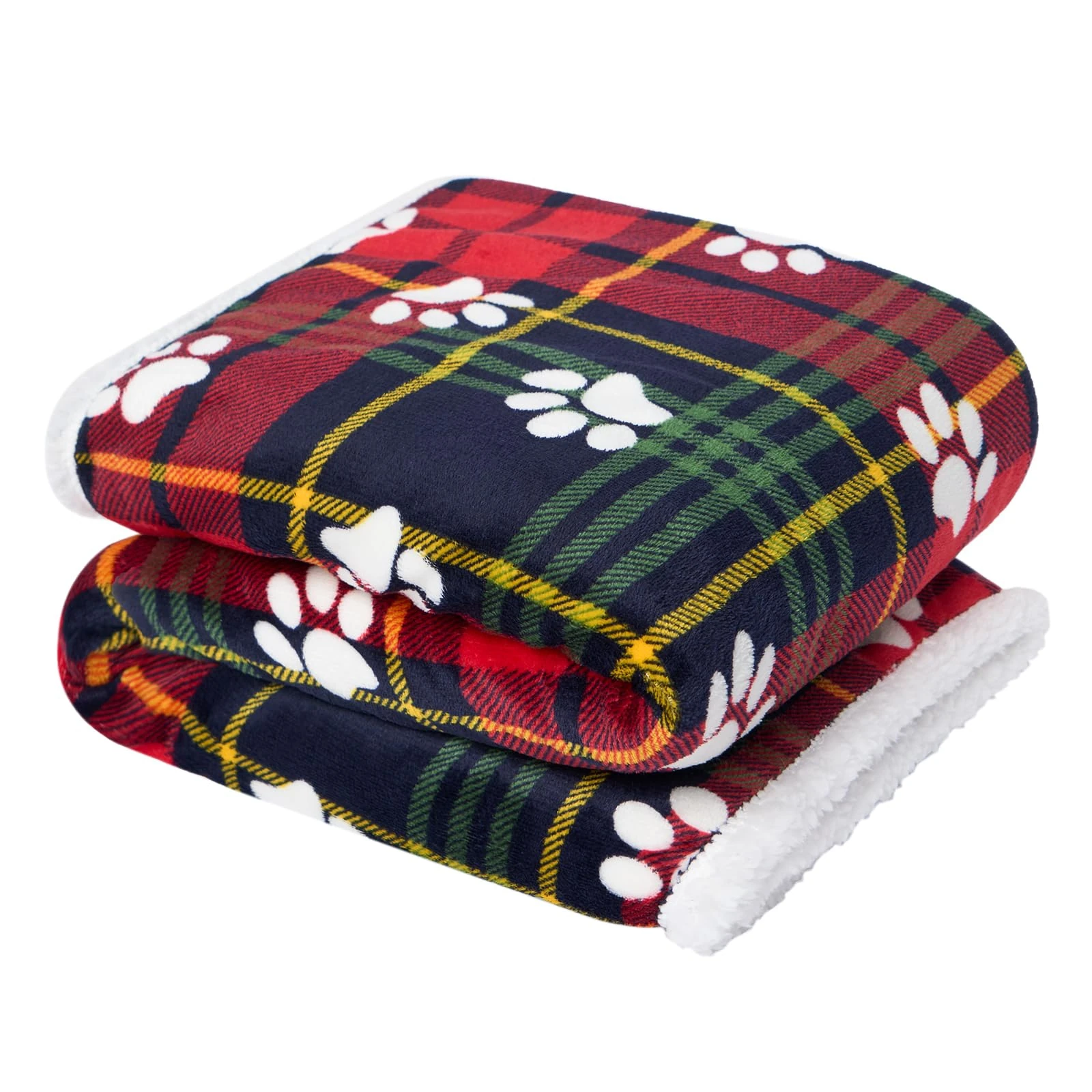 OHS Dog Christmas Blanket, Oxford Check Dog Blanket for Sofa Soft Warm Fleece Sherpa Reverse Throw for Winter Cats Pets Dog Blankets Washable Fleece - Red, 120 x 100cm