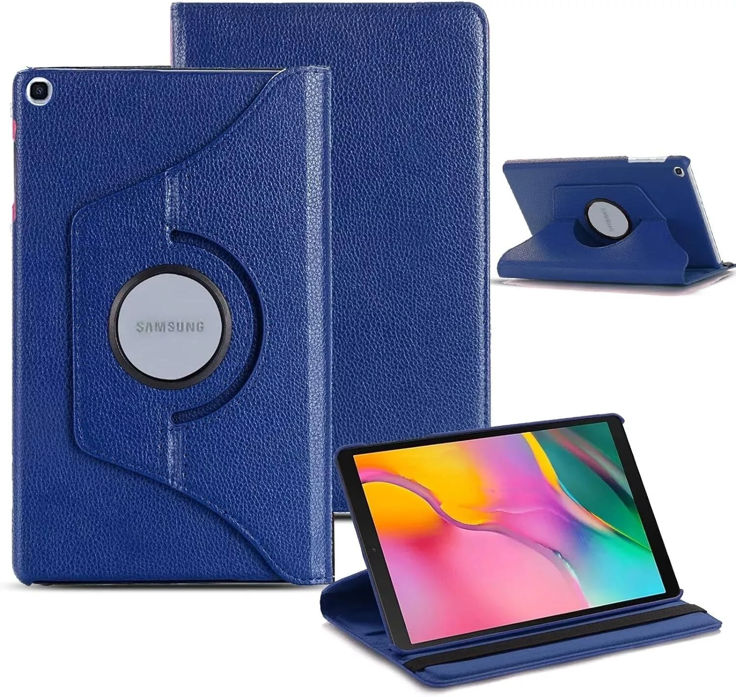World biz Case for Samsung Galaxy Tab A 10.1 Inch 2019 (SM-T510/T515/T517) PU Leather Smart 360 Rotating Flip Stand Cover, Auto Wake/Sleep Tab T515 T510 Tablet Case (Blue)