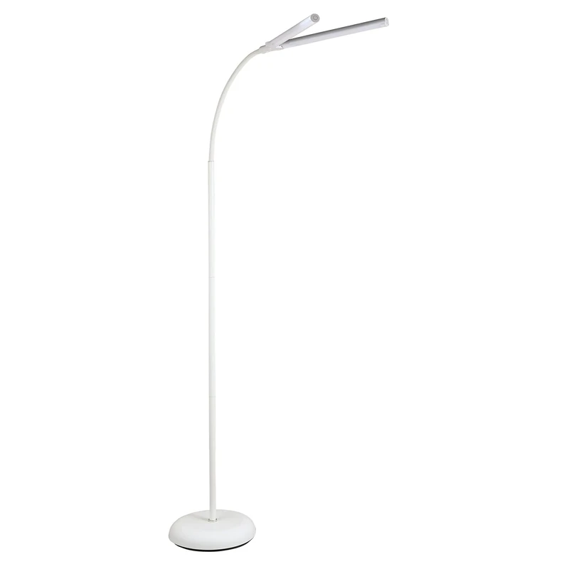PURElite Natural Daylight Floor Lamp – Twin Lights for Double Power, Flexible LED Floor Light, 4 Colour Brightness Settings, Natural Daylight Bulbs for Reading, Needlework, Sewing, Crafting - White