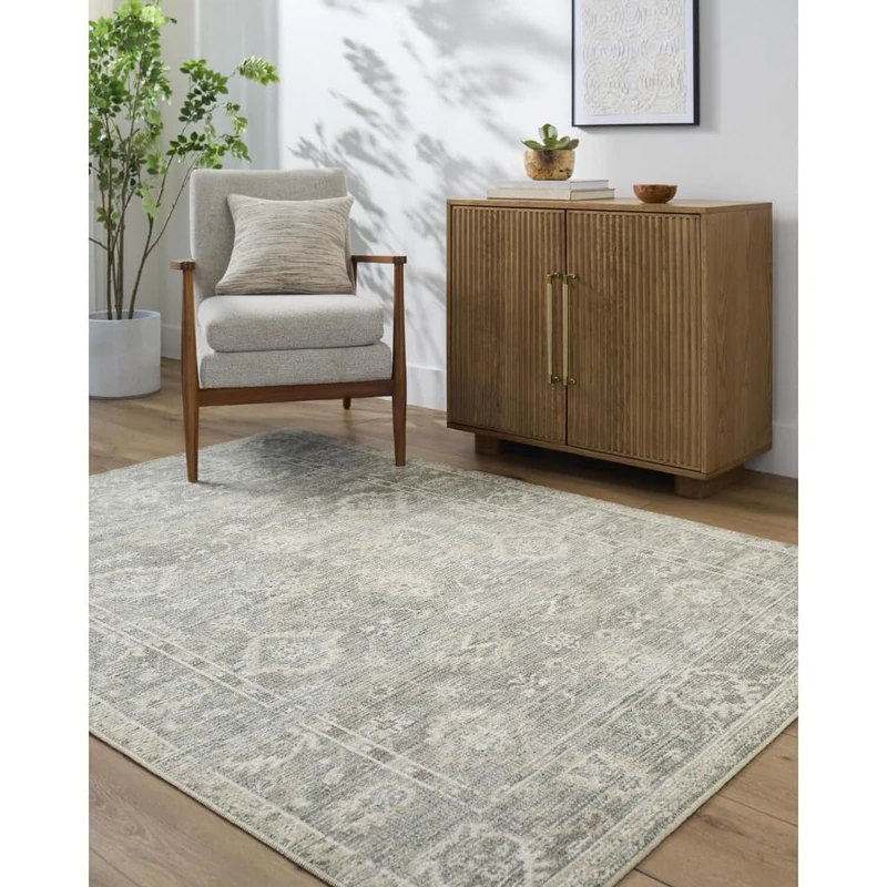 Livabliss Collins Avenue I Traditional Vintage Rug 157x213 cm – Area Rug for Living Room, Dining & Bedroom – Medium Pile, Cotton Back, Easy Care Indoor Use, Sage, Beige, Grey