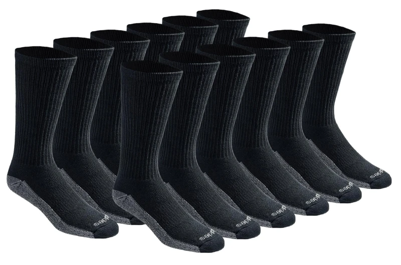Dickies Men's Dri-tech Moisture Control Max Full Cushion Crew Socks, Available in M-xl (6, 12 Pairs), Black (12 Pairs), X-Large