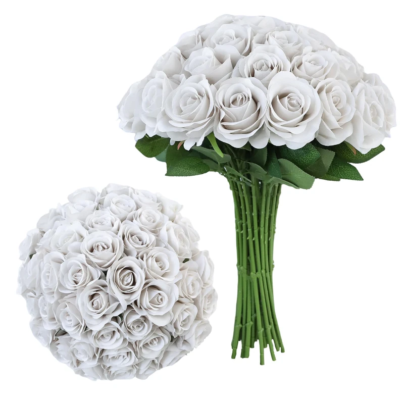 LVEFIT Artificial Rose Flower Artificial Flowers Flower with Long Stem Silk Roses Bouquet for Wedding Bridal Shower Party Home Decoration (Nude, 30 Pcs)