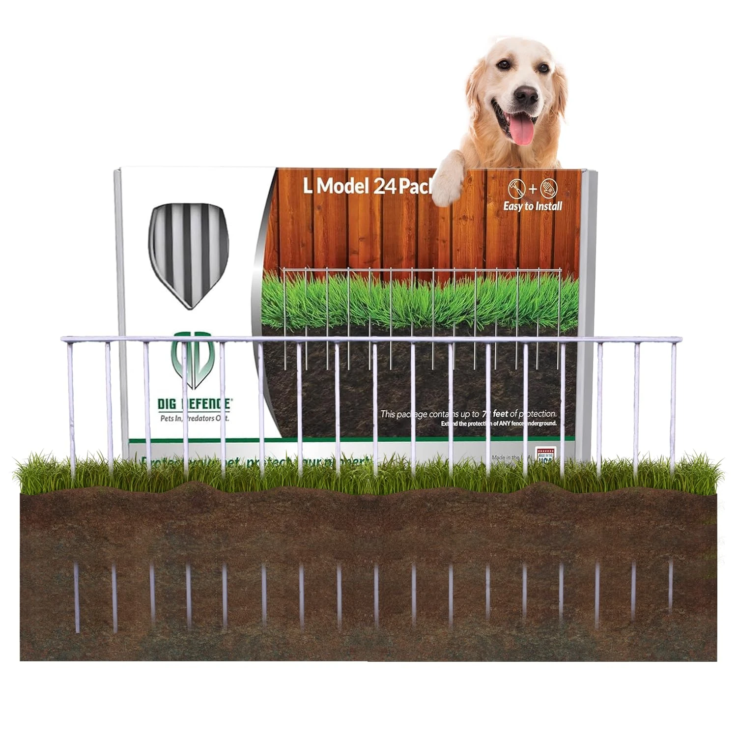 Dig Defence 24 Pack, 32”(L) x 10”(H) Original Animal Barrier Fence - Large No Dig Fence for Dogs and Rabbits, Durable Outdoor Dog Fence Barrier for Yard & Patio