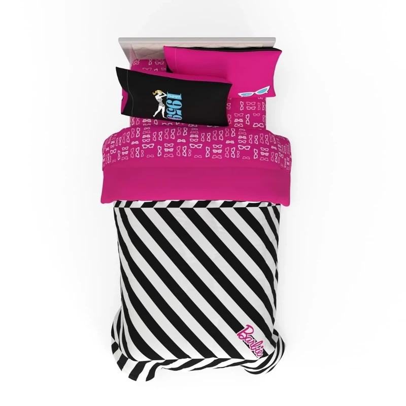 Franco Barbie 1959 Super Soft Cozy Reversible Comforter and Sheet Set, 4 Piece Twin Size, (Official Licensed Product) Collectibles